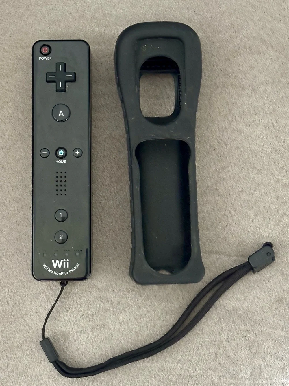 Nintendo Wii RVL-036 Motion Plus OEM Black Remote Controller With Sleeve & Strap